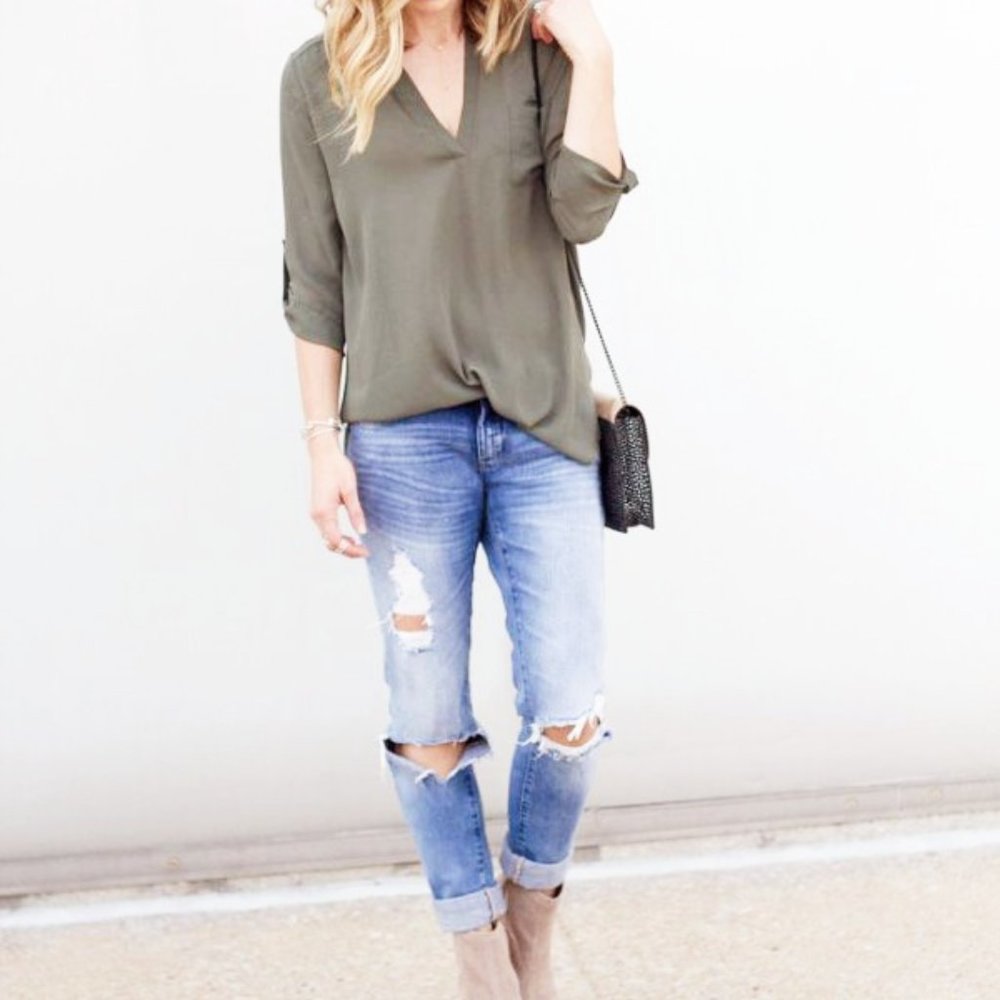 Acrobat 100% Silk Blouse - Olive Green - XS